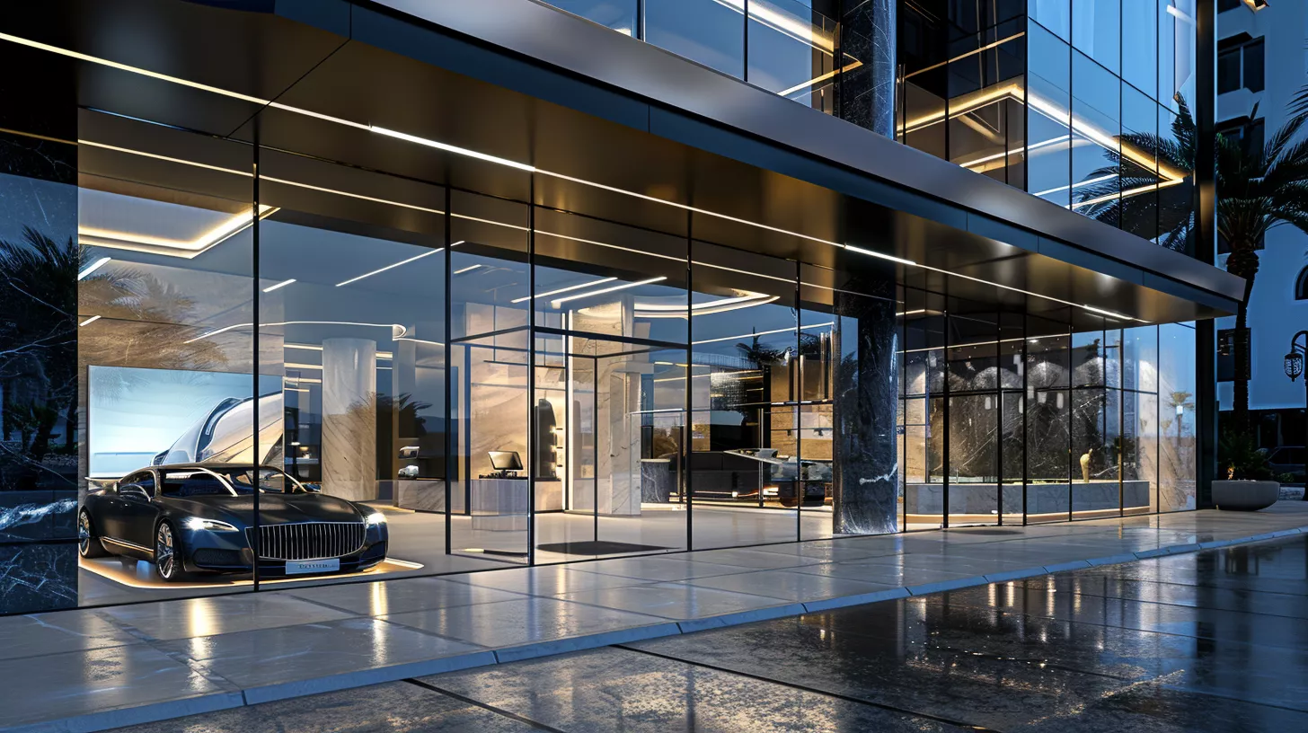 تصميم واجهة محل تجاري في السعودية بأسلوب عصري ومواد متينة واجهات زجاجية تلفت الأنظار وتعزز حضور العلامة التجارية	